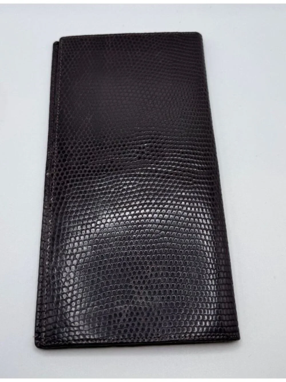 Tiffany & Co Embossed Brown Leather Slim Wallet Checkbook Cover Card Holder